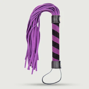 Peitsche mit Ledersträngen und Griff im Zebra-Design – Lila