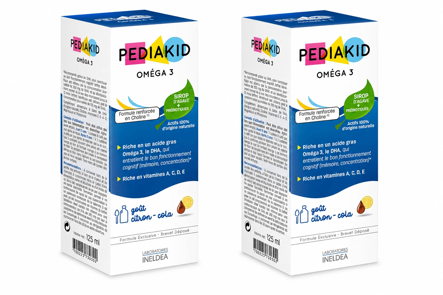 Pediakid Kindersirup mit Omega-3 und den Vitaminen A, C, D und E, Cola-Geschmack, 2 x 125 ml, Ineldea