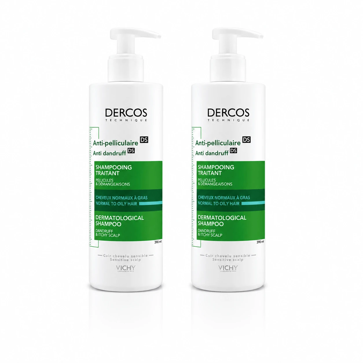 Vichy Dercos Shampoo zur Behandlung von Schuppen und Juckreiz Normales bis fettiges Haar 2x390 ml