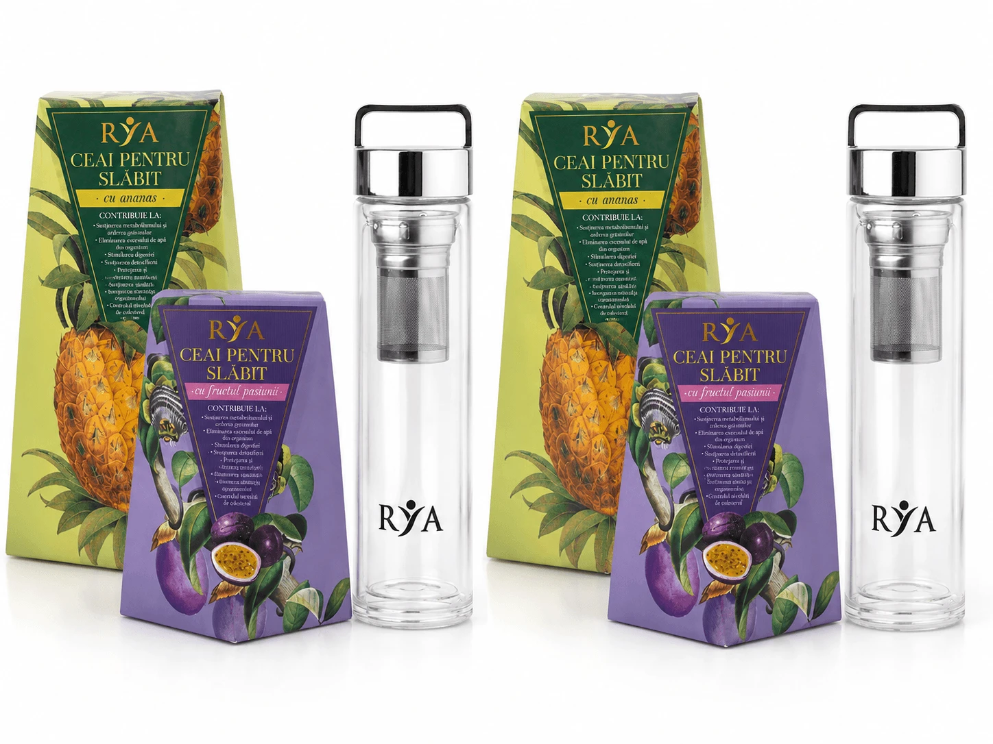 2 Set aus 2 Schachteln Tee für die Gewichtskontrolle + doppelwandige Flasche mit Teesieb