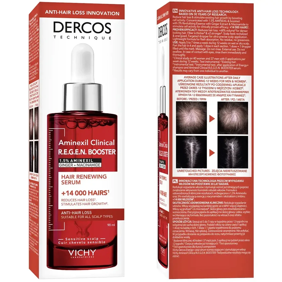 Vichy Dercos Aminexil Clinical Booster, suero capilar, 2x90 ml