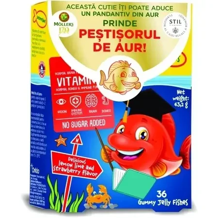 Omega-3-Fisch-Gummibärchen mit Himbeergeschmack, 4 Packungen à 36 Gummibärchen, Möller’s