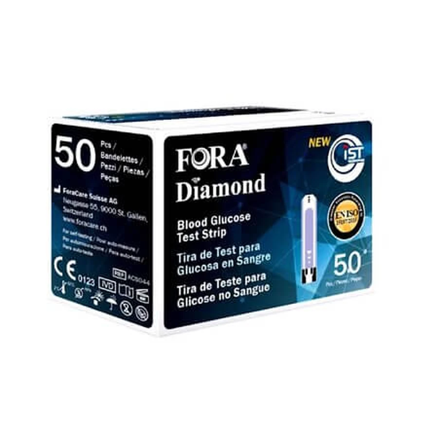 Tiras reactivas para medir la glucemia FORA Diamond, paquete de 50, Fora