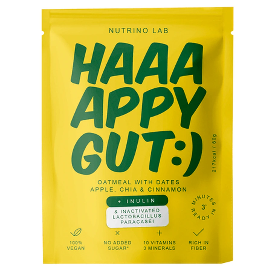 „Happy Gut“-Haferflockenmischung mit Haferflocken, Datteln, Äpfeln und Chiasamen, 60 g, Nutrino Lab