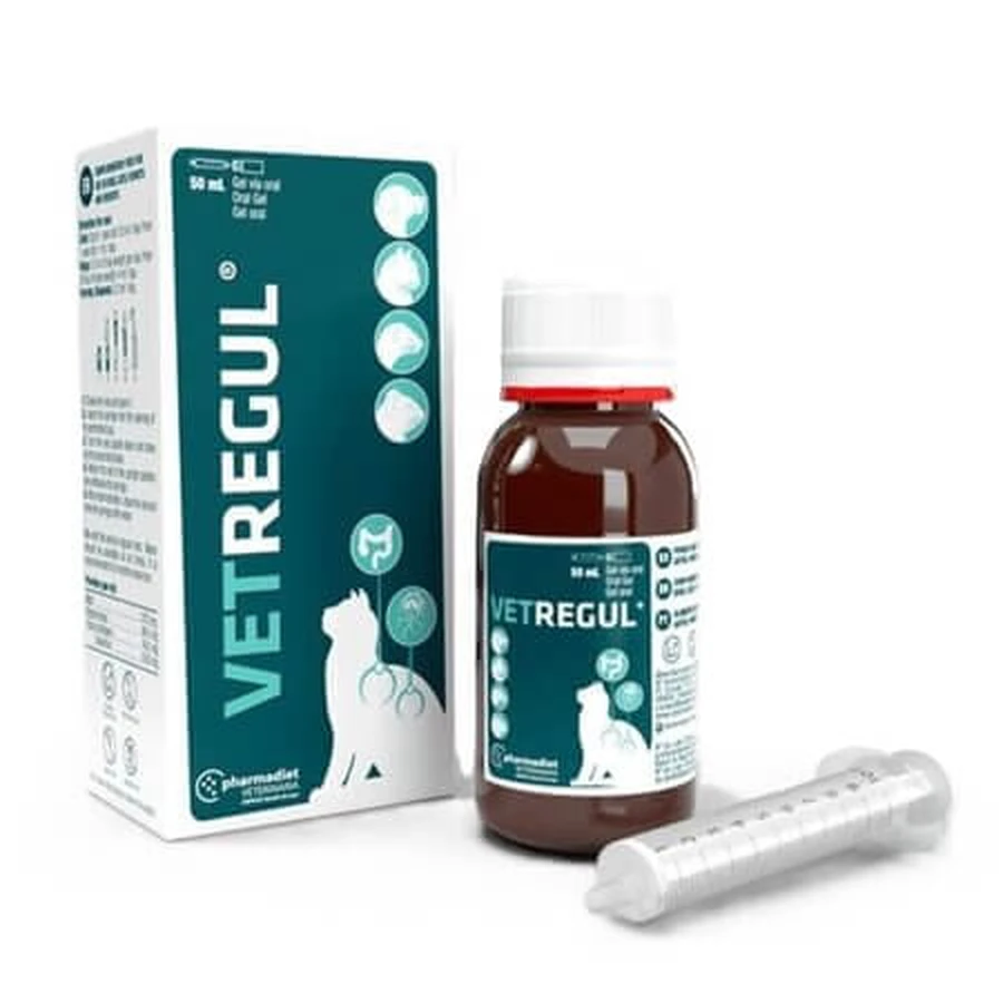 Vetregul Gel, 50 ml, Pharmadiet — integratore alimentare per favorire il transito intestinale in cani, gatti, furetti e roditori