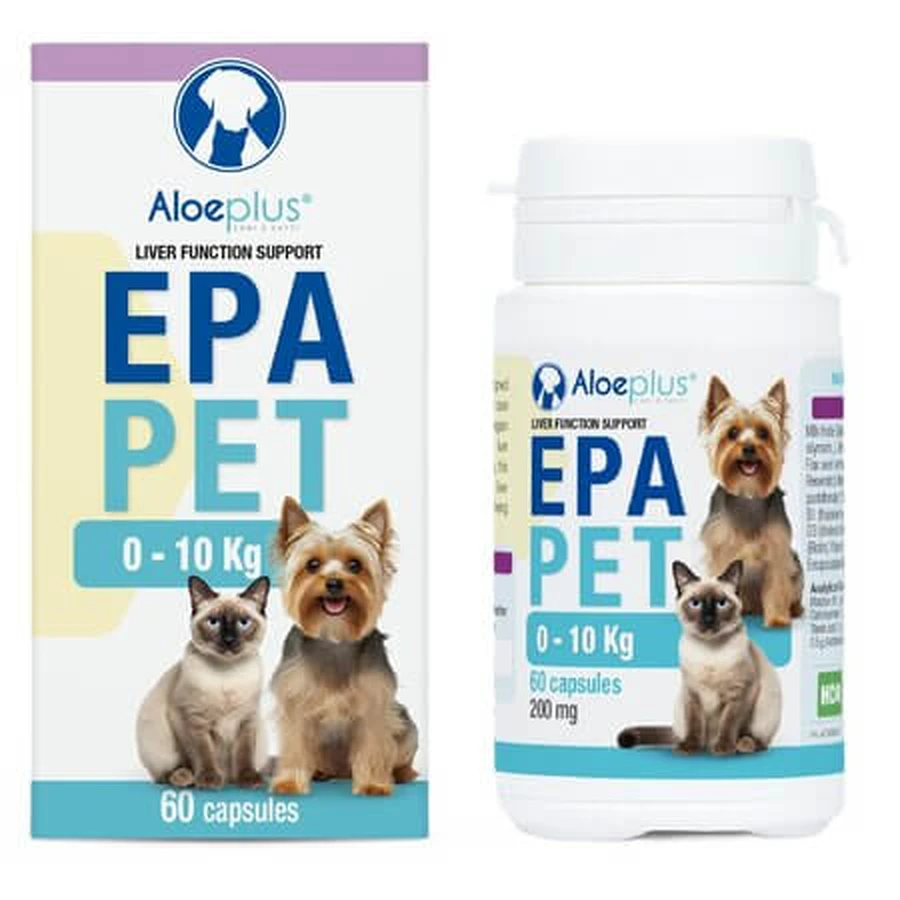 Epapet, complément alimentaire destiné à soutenir la fonction hépatique chez les chiens et les chats, 200 mg, 60 gélules, Aloeplus