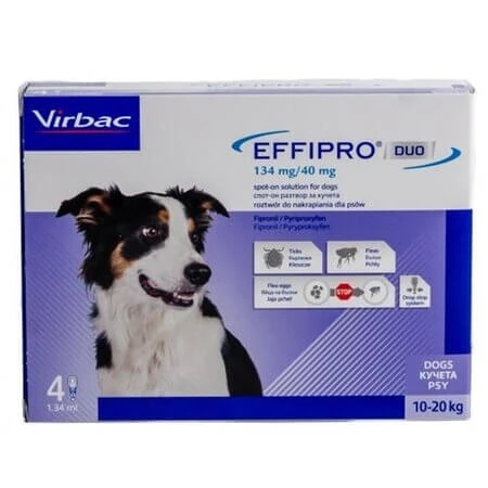 Effipro Duo Floh- und Zeckenmittel für Hunde, M (10–20 kg), 4 Pipetten, Virbac