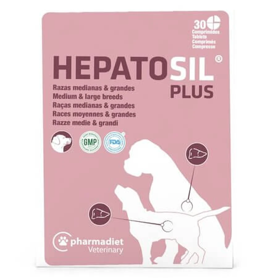 Integratore per la salute del fegato per cani di taglia media e grande: Hepatosil Plus, 30 compresse, Pharmadiet