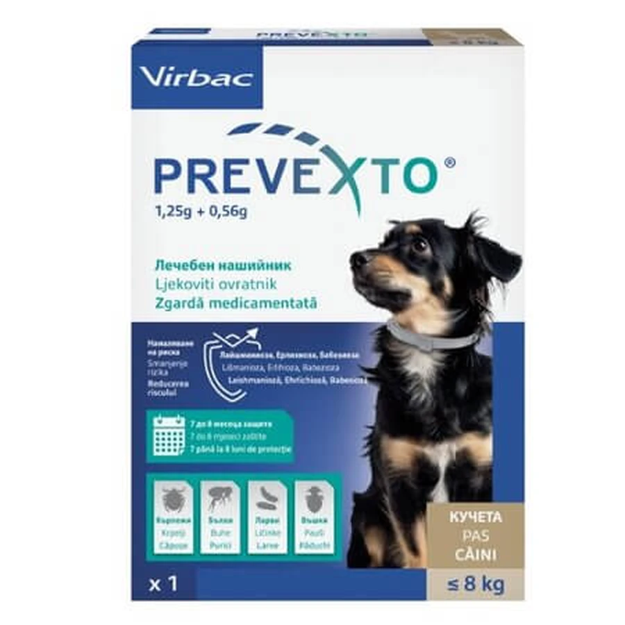Collier anti-puces et anti-tiques Prevexto pour chiens ≤ 8 kg, 1 pièce, Virbac
