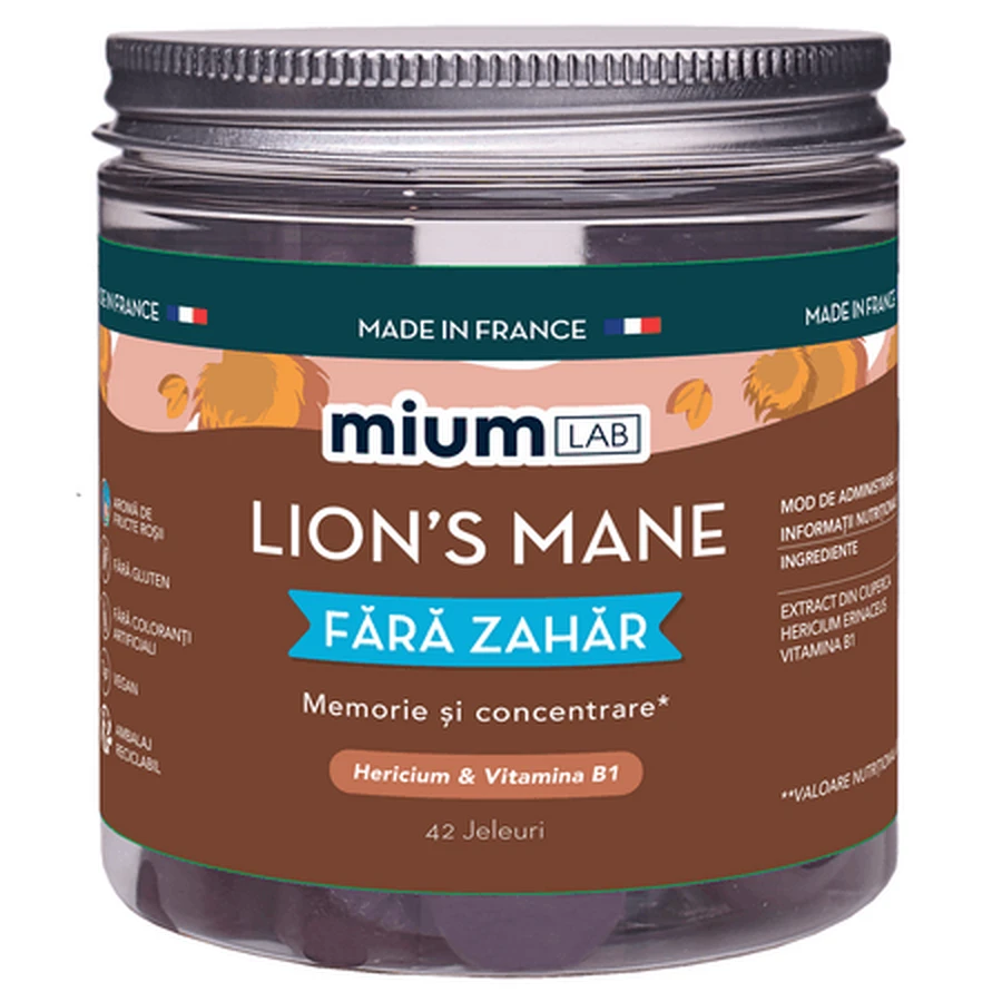 Lion's Mane Supplement with Hericium erinaceus and Vitamin B12, 42 gummies, Mium Lab