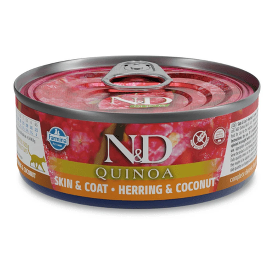 N&D Quinoa Skin and Coat Wet Cat Food with Herring and Coconut, 80 g, Farmina