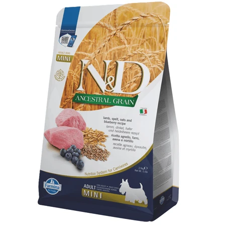 N&D Adult Mini Trockenfutter für Hunde mit traditionellen Getreidesorten, Lamm, Alac, Hafer und Heidelbeeren, 2500 g, Farmina