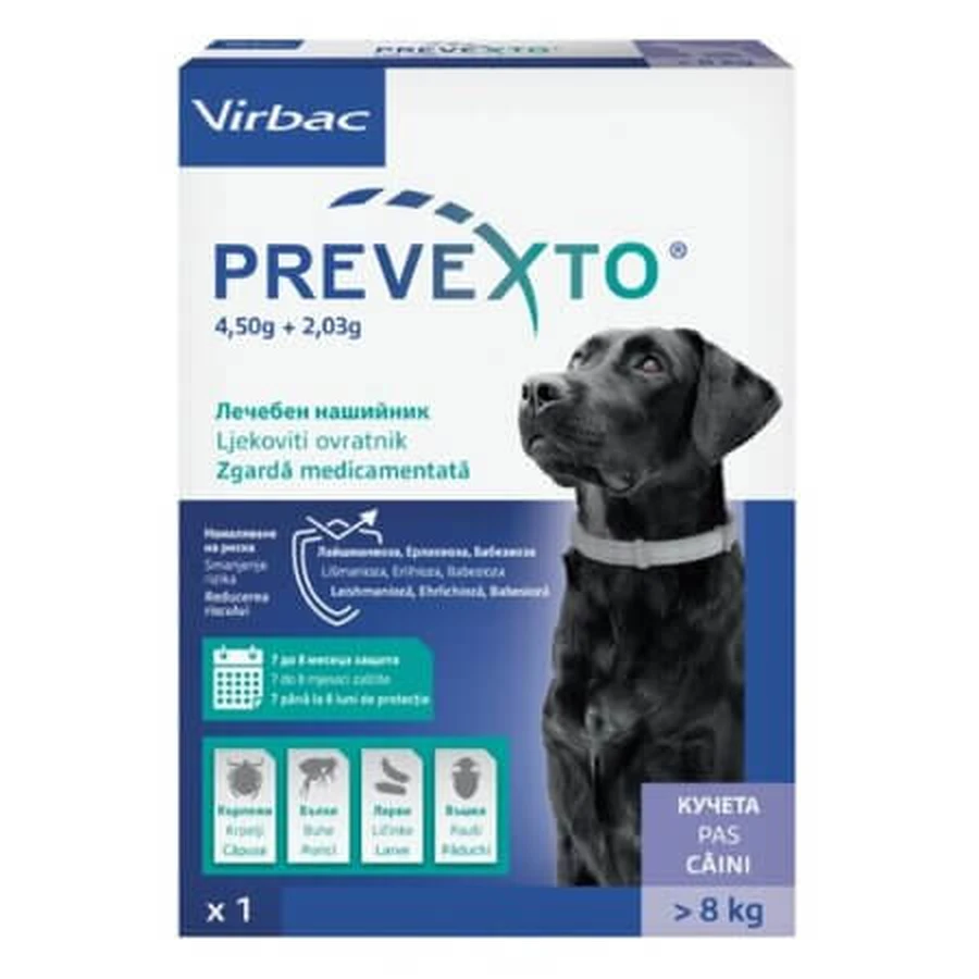 Obroża przeciwpasożytowa Prevexto dla dużych psów (> 8 kg), 1 szt., Virbac: ceny i cechy