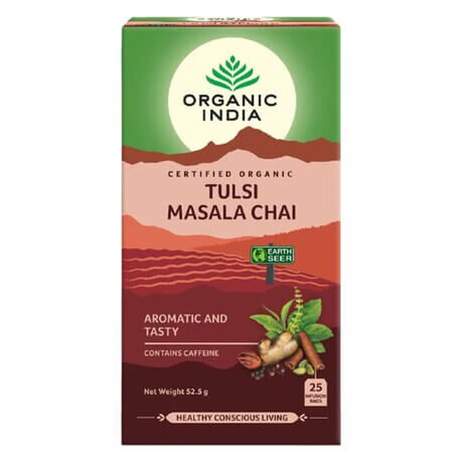 Tulsi Masala Schwarztee mit Heiligem Basilikum, 25 Teebeutel, Organic India