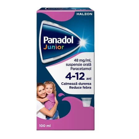 Panadol Junior Trinksuspension für Kinder im Alter von 4–12 Jahren, 48 mg/ml Trinksuspension, 100 ml, Haleon