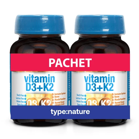 Vitamin D3 + K2-Packung, 60 Tabletten + 60 Tabletten, Naturmil