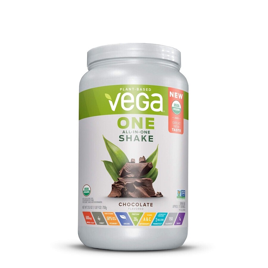 Vega One All-in-One-Nahrungsshake, pflanzliches Eiweiß, Schokoladengeschmack, 708 g