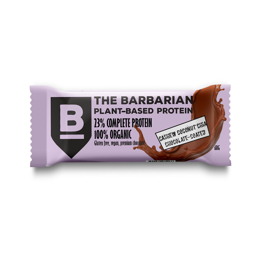 Bio-Proteinriegel in Schokolade mit Cashew, Kokosnuss und Chia, 68 gr, The Barbarian