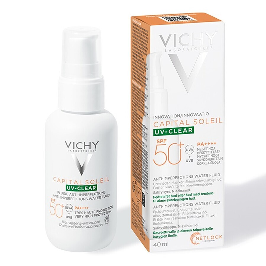 Vichy Capital Soleil UV Clear Sun Protection Fluid, für fettige Haut mit Akne-Tendenz SPF 50 + , 40 ml