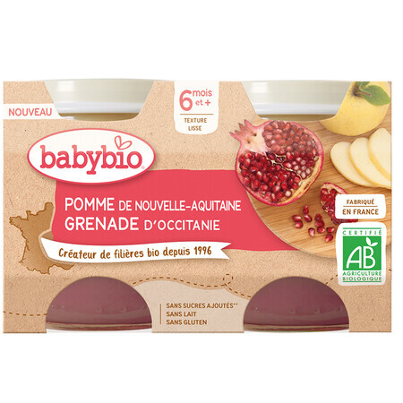 Bio-Apfel-Granatapfel-Püree, 2 x 130 g, BabyBio