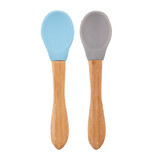 Set 2 lingurite cu varf din silicon si maner din bambus, Mineral Blue / Powder Grey, Minikoioi