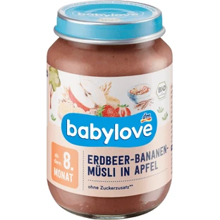 Babylove căpșuni, banane, musli &măr 8+ ECO, 190 g