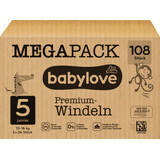 Babylove Premium scutece bebeluși, mărimea 5, 10-16 Kg, 108 buc