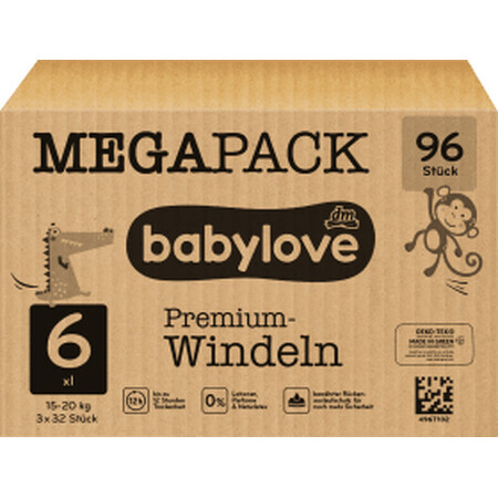 Babylove Premium scutece bebeluși, mărimea 6, 15-20 Kg, 96 buc