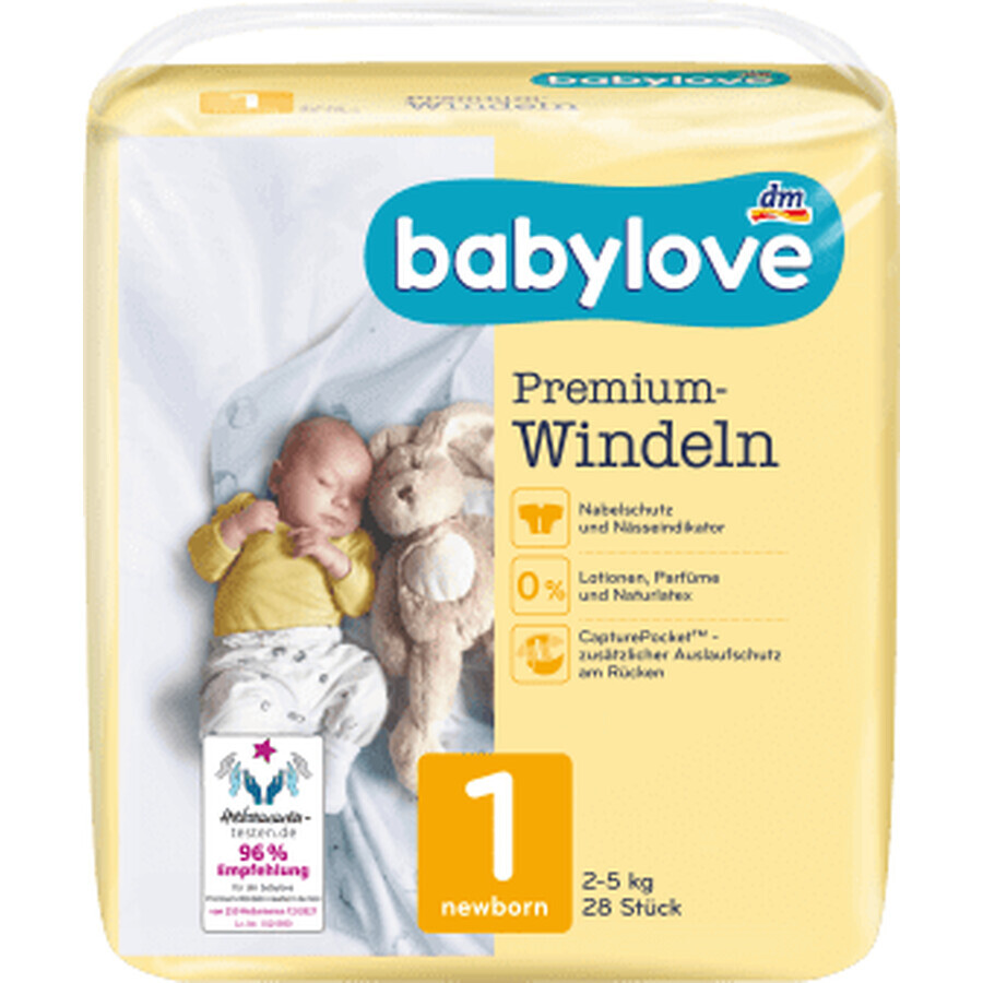 Babylove Premium Windeln Nummer 1, 2-5 kg, 28 Stück 