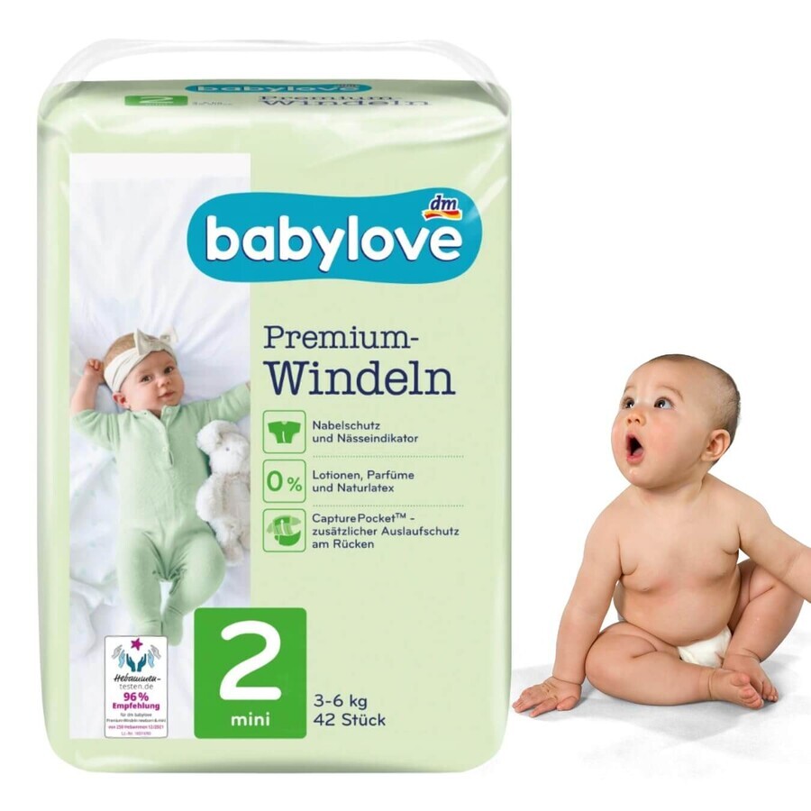 Babylove Premium Windeln Gr. 2, Mini, 3-6 kg, 42 St