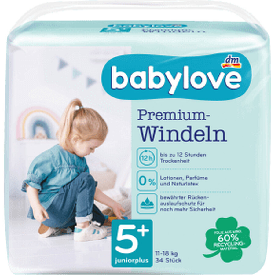 Windeln Premium Gr. 5+, 11-18 kg, Babylove, 34 St