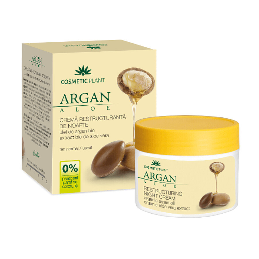 Crema restructuranta de noapte cu ulei de argan bio si extract bio de aloe vera, 50 ml, Cosmetic Plant