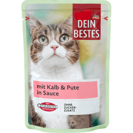 Dein Bestes Beutel Katzennassfutter Kalb & Pute in Soße, 100 g