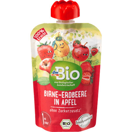 DmBio-Birnenbeutel mit Erdbeeren und Apfel, 100 g