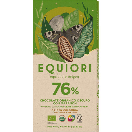 Equiori Zartbitterschokolade 76% Cashew, ECO80g, 80 g