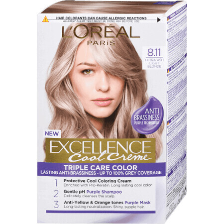 Loreal Paris  EXCELLENCE CREME Vopsea de păr permanentă cu amoniac 8.11, 1 buc