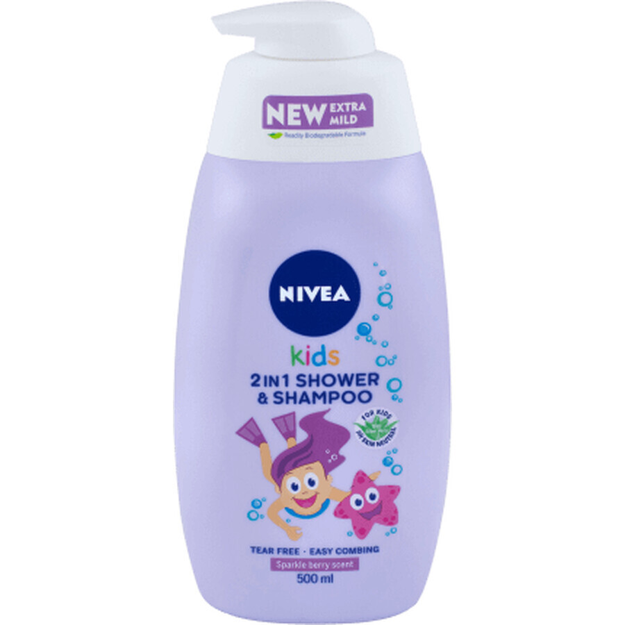 Nivea Kids 2in1 şampon şi gel de duş cu fructe de pădure, 500 ml