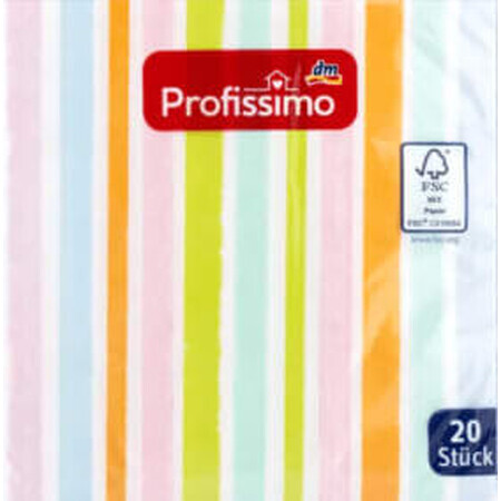 Profissimo Servetele, 3 straturi, motive dungi colorate, 33 x 33 cm, 20 buc