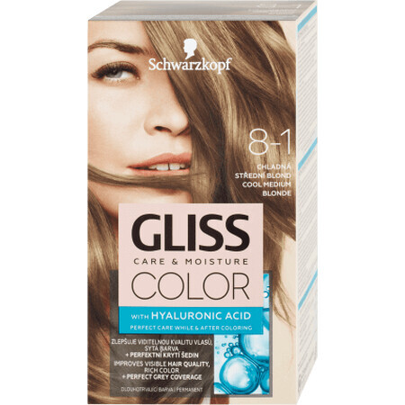 Schwarzkopf Gliss Color Dauerhafte Haarfarbe 8-1 Medium Cool Blonde, 1 Stück
