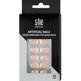 S-he colour&amp;style Artificial nails french rose with applied glue, 1 Set